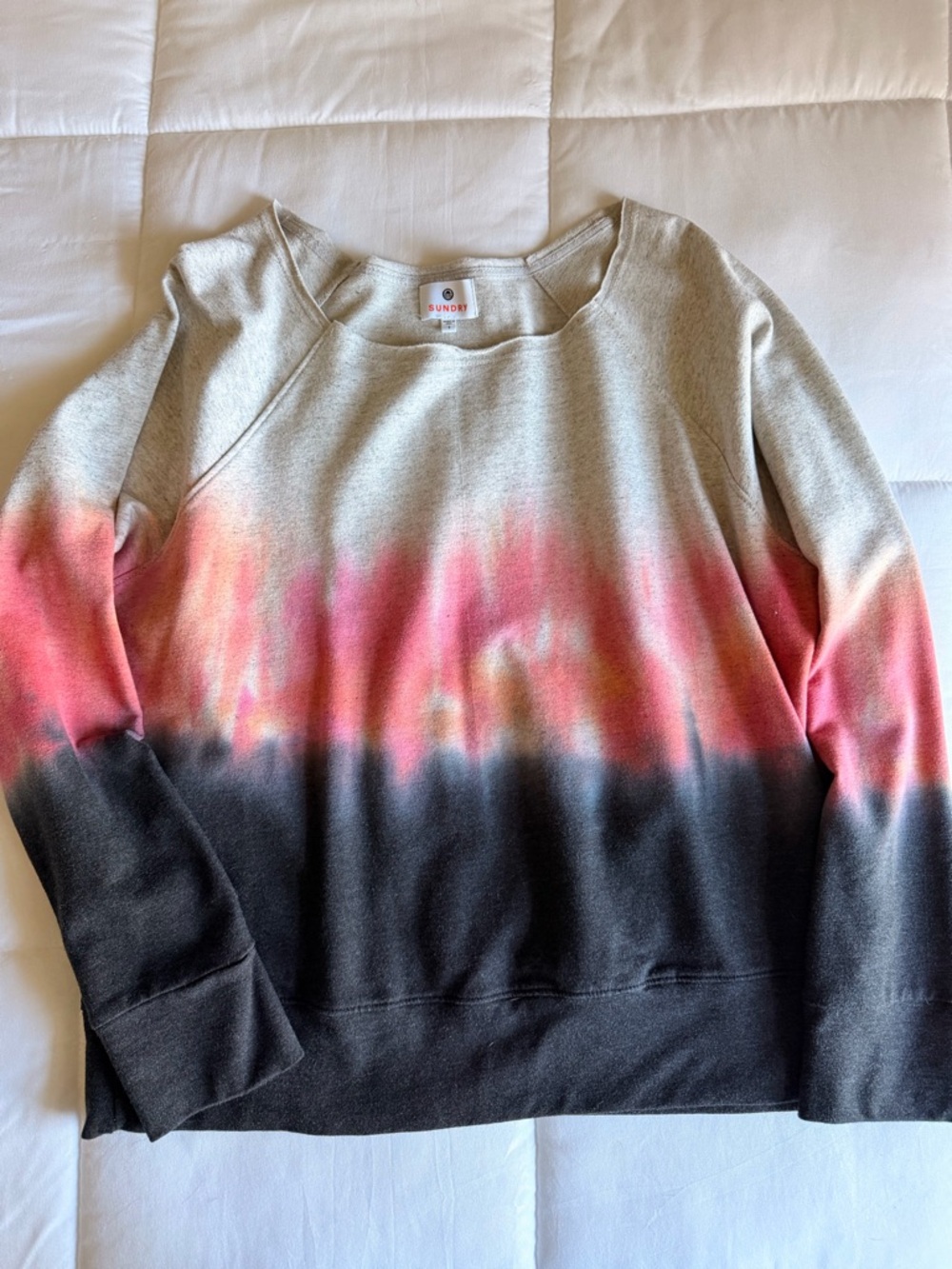 Sundry Dip-Dye Crewneck Sweatshirt - Gray, Pink & Black